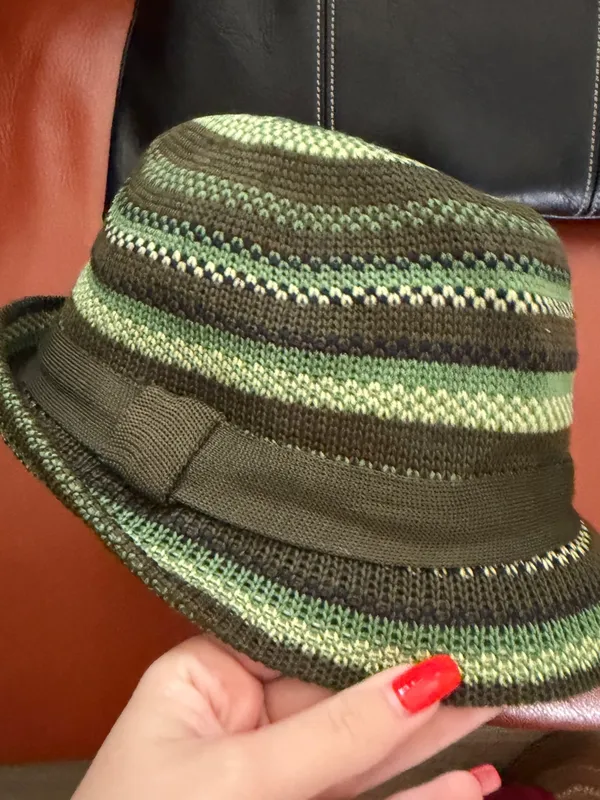 H&M Olive and Mint Striped Knit Bucket Hat - Image 2