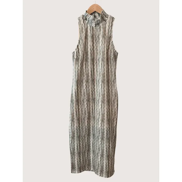Skies Are Blue Crochet Mock Neck‎ Sleeveless Maxi Dress 96225 Beige XS NEW - Image 2