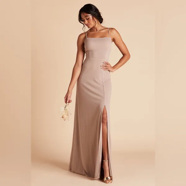 Birdy Grey Benny Dress in Crepe Taupe Bow Back Gown - Image 4