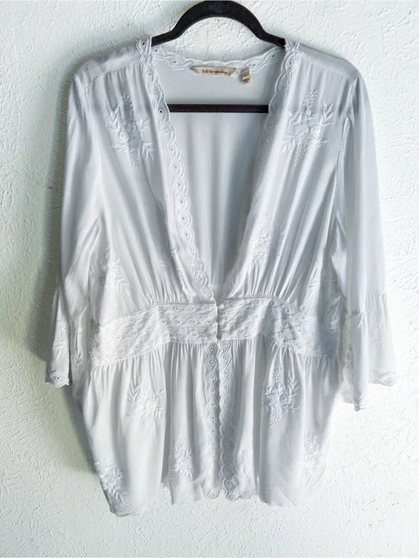 Soft Surroundings White Embroidered Open Top Cottagecore Fairycore large - Image 2