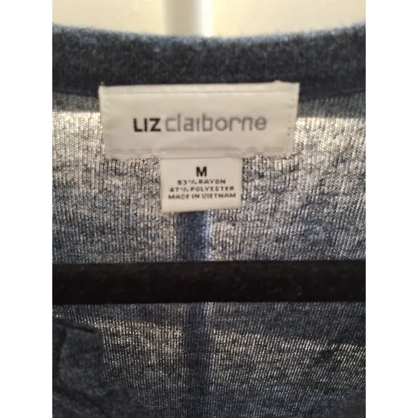 Liz Claiborne Women's M Blue Charcoal Split V-Neck Top Tie Cuff Blouse - Image 3