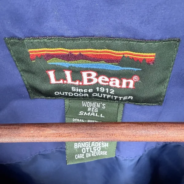LL BEAN Womens Classic Full Zip Jacket Thinsulate Packable‎ Hood Size S Blue VTG - Image 9