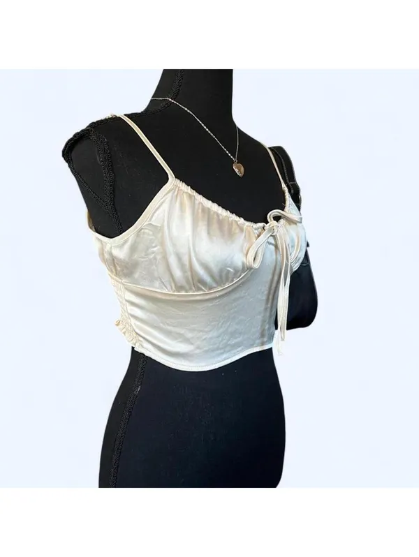 Coastal mermaidcore satin tie front crop top Y2K Forever 21 size small 🤍 - Image 3