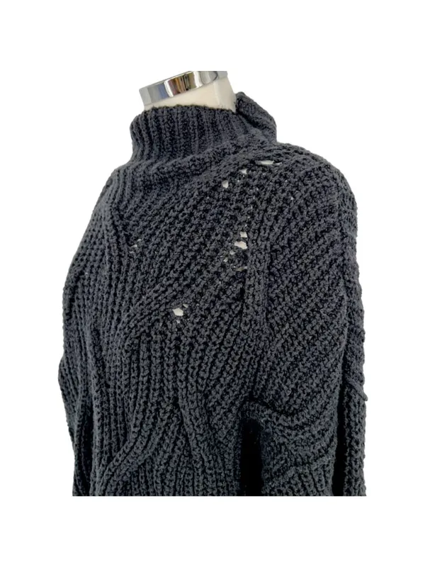 Free People Seasons Change Black Knit Cotton Sweater Size Small Edgy Minimalist - Image 4