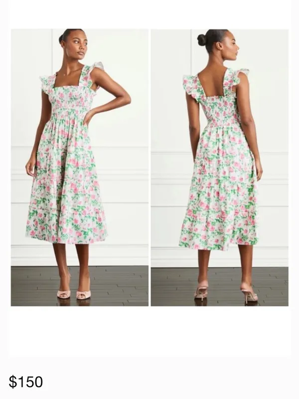 Hill House Home The Ellie Floral Nap Dress Pink Roses Poplin, XS - Image 4