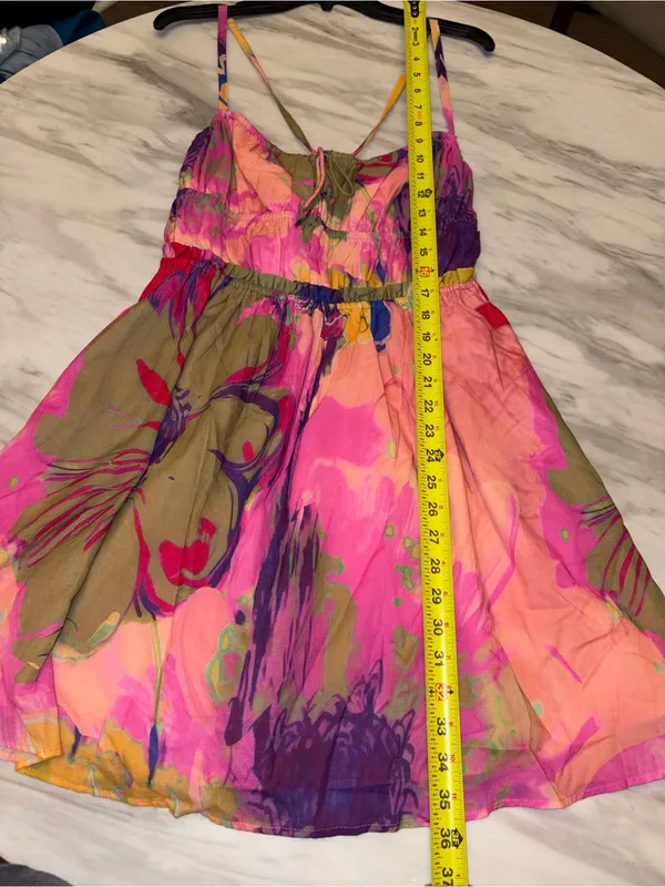 NWT Steve Madden Floral Mini Dress Medium Spaghetti Strap Tie Bust Tropical - Image 5