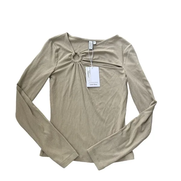 & Other Stories asymmetrical Cutout Detail Rib Top in Beige Size X-Small - Image 2