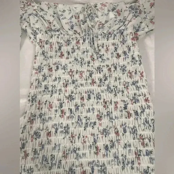 Goodnight Macaroon White Floral Smocked Sheer Sleeve Dress - Image 4
