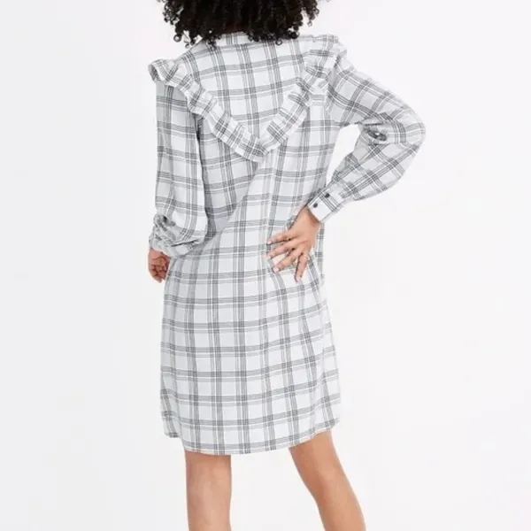 Madewell Shirt Dress Size Small Plaid Ruffle Long Sleeve‎ Button Down Western - Image 4