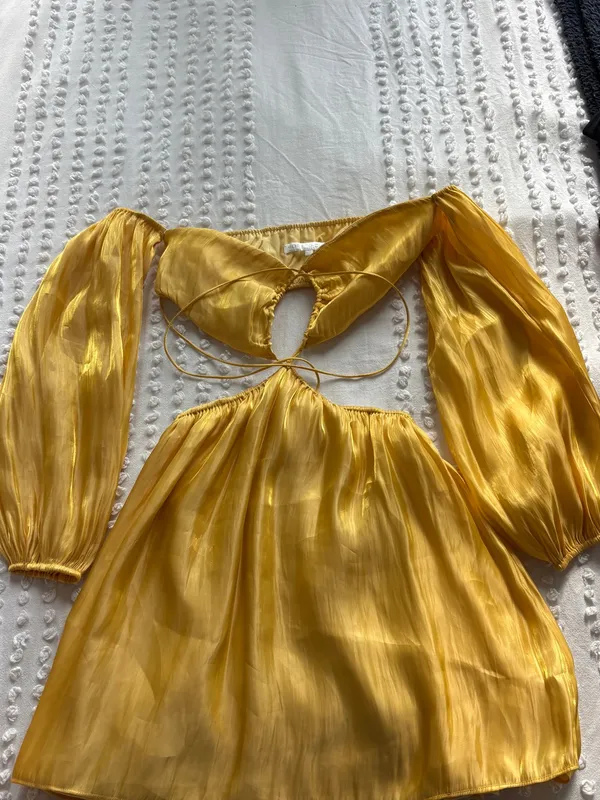 More to Come Nadia Yellow Off-Shoulder Cutout Mini Dress - Image 2