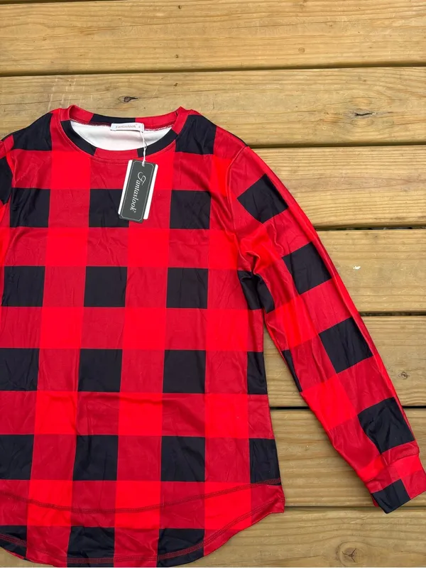 Fantaslook Women’s Small Red Black Buffalo Plaid Tunic Sweatshirt NWT - Image 5