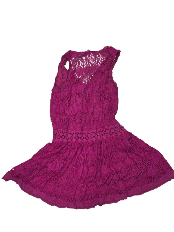 Free People Raspberry Lace Sleeveless Mini Dress Wrap Style Flowy Boho Sz Small - Image 3