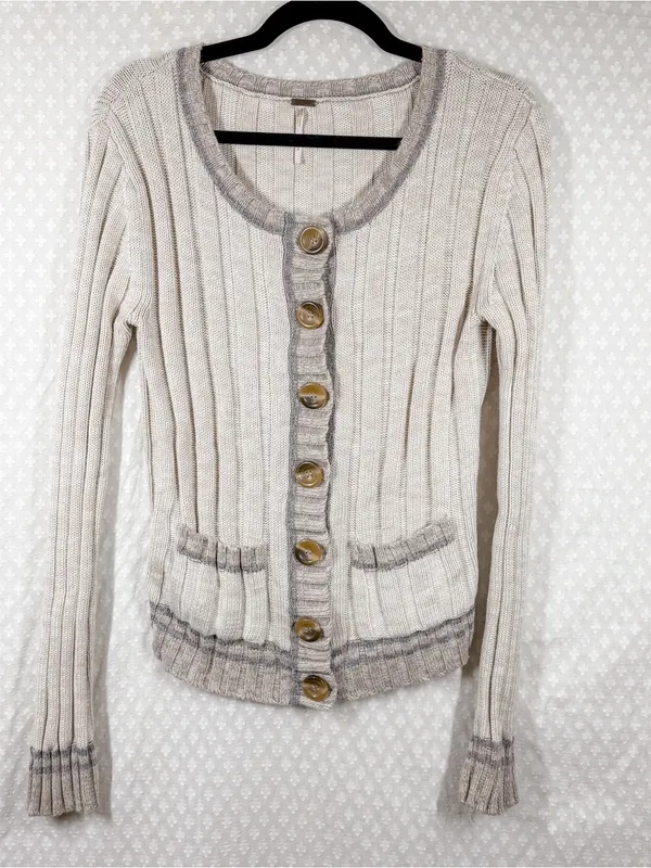 Free People Cream Tan Walk In The Park Knit Angora Blend Button Up Cardigan - Image 2