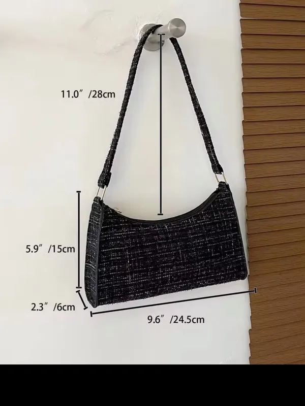 NWOT Classic Black Tweed / shiny thread Shoulder Bag - Elegant Everyday Purse - Image 5