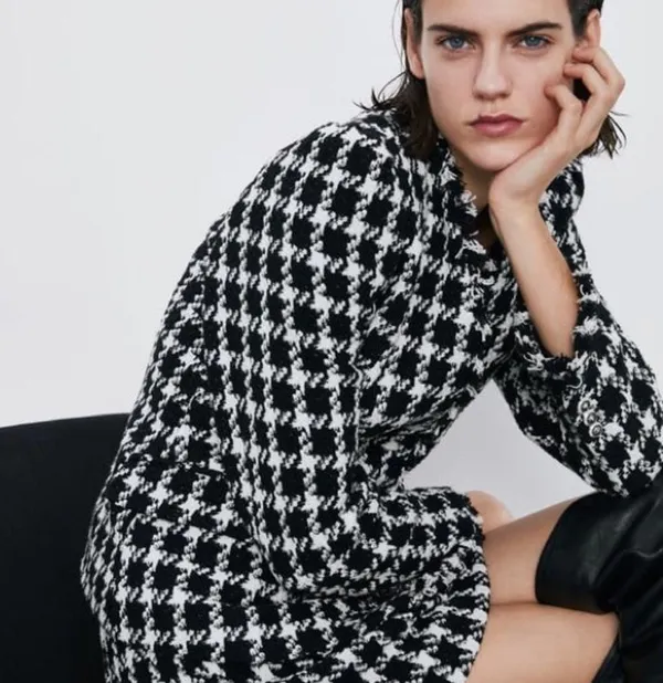 Zara TEXTURED TWEETED Houndstooth Blazer w/POCKETS BLACK/WHITE NEW - Image 10