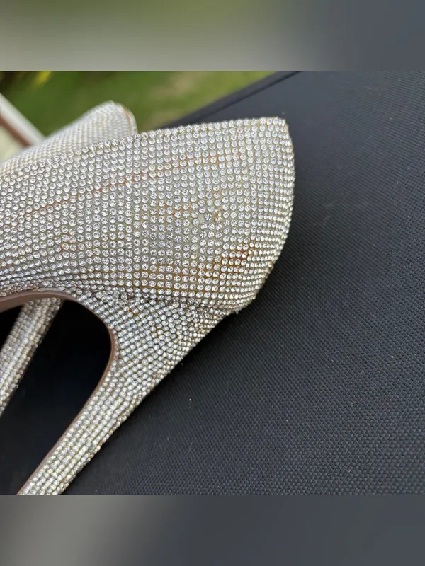 Steve Madden Silver Crystal Peep-Toe Platform Heels Sz 6 see pics for condition - Image 8