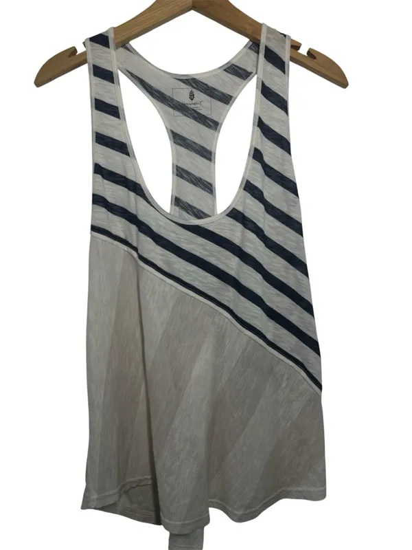 Free People Movement Keep Rolling Striped Tank Top in Navy and White - Image 2