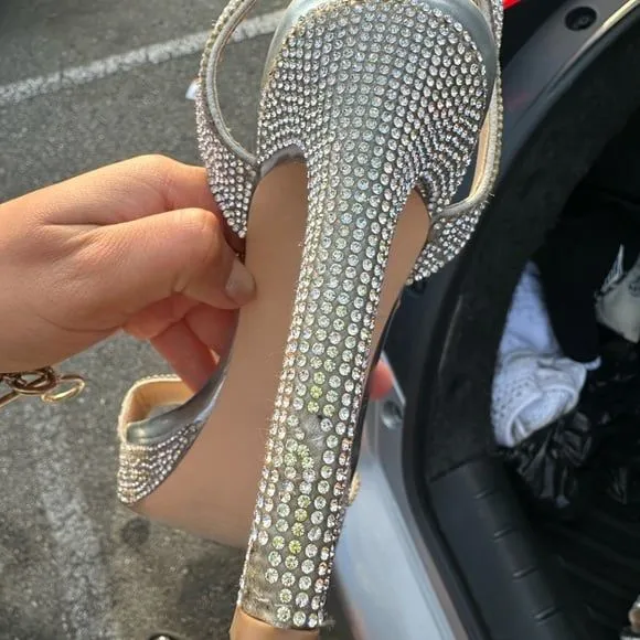 Y2K Silver Steve Madden diamond open toe high heels with sparkles, diamond strap - Image 2