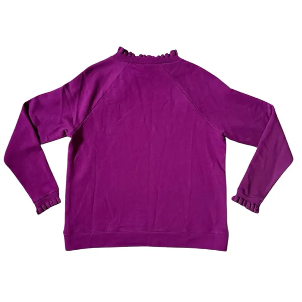 Talbots Ruffle Trim Raglan Purple Sweater Gold Buttons Cottage Boho Size Medium - Image 3