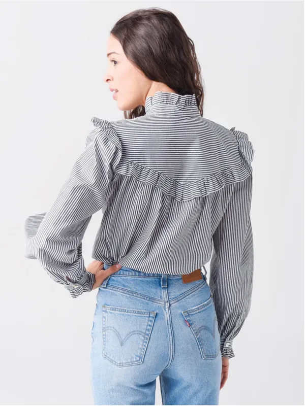 Rebecca Minkoff Women's Linda Stripe Ruffle Top Size M (19-20” PTP) NWT - Image 5