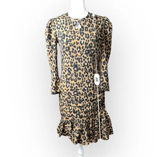 Bardot Ada Leopard Mini Dress Fitted Pleated Ruffled‎ Size S - Image 6