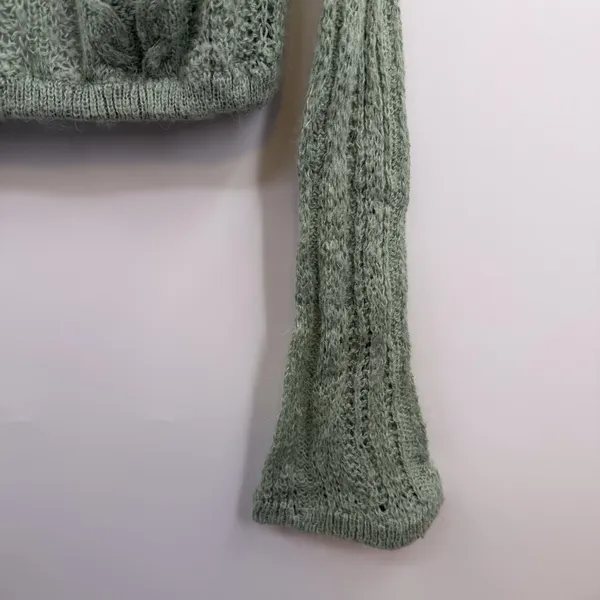 Free People Angel Soft Sweater Small Mint Green Alpaca Blend Oversized Open Knit - Image 4
