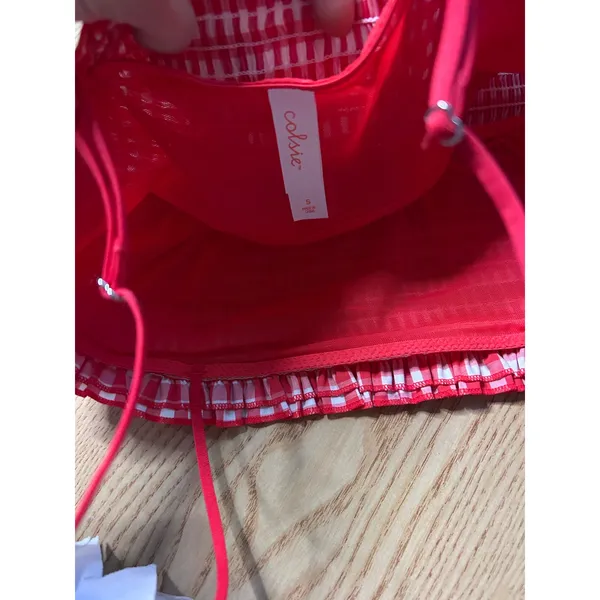 New Womens Colsie Checkered Daisy Duke Tube Top Shelf Bra Cotton Red White Small - Image 3