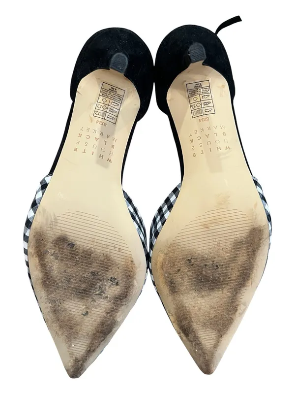 White House Black Market Gianna Gingham Ankle Strap Pumps 8.5 Black White - Image 6