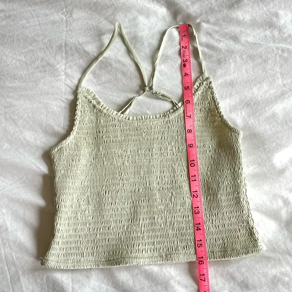 Free People Smocked Sage Green Crop Cami Top S Boho Stretch Strappy Back - Image 7