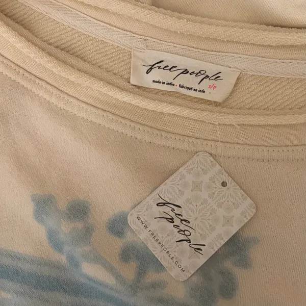 NWT!!‎ FREE PEOPLE Doily Sweatshirt Heart Ivory Blue Eyelet Lace Bohemian Small - Image 11