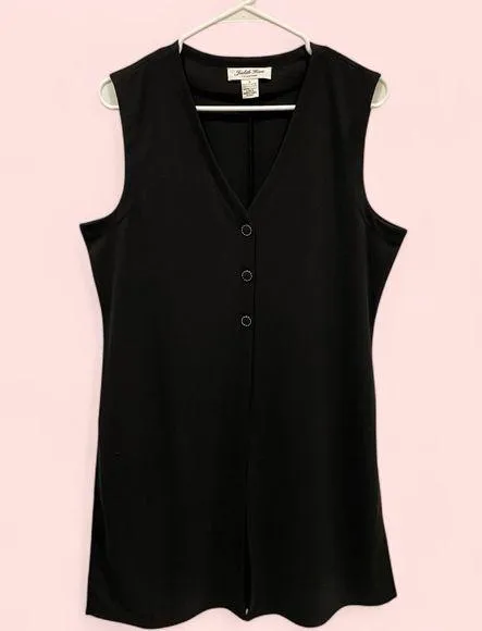 Vintage 80’s oversized flowy vest contrast 3-buttons Judith Hart black - Image 2