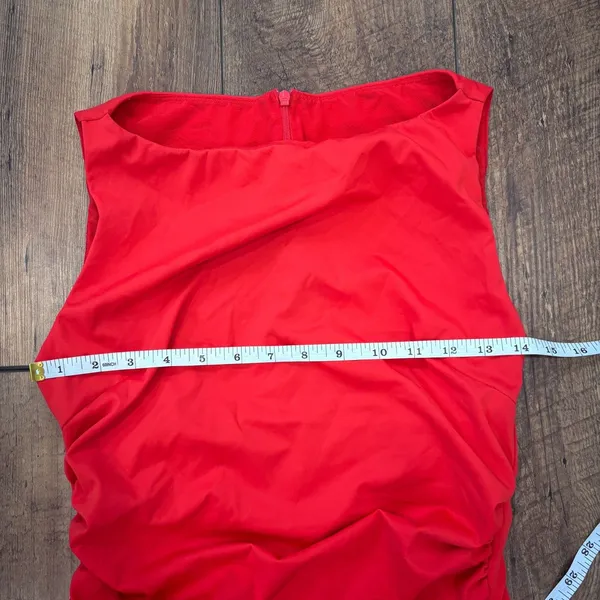 Popilush Shapewear Sleeveless Ruched Tummy Control Midi Work Red Dress M $115 - Image 7