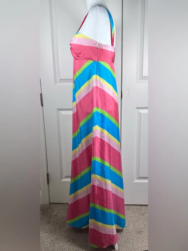 Lilly Pulitzer Melissa Silk Maxi Dress Chevron Resort Cruise Halter Palm Beach 4 - Image 5