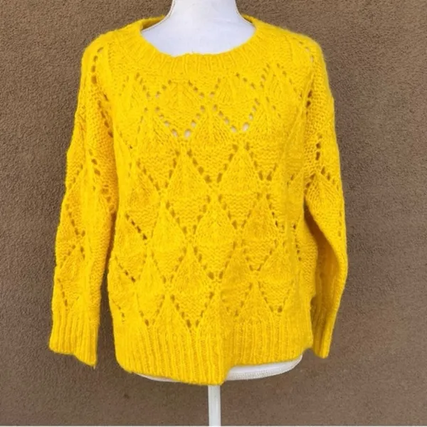 Sleeping on Snow (Anthro) Yellow Crochet Alpaca Sweater Size S - Image 3