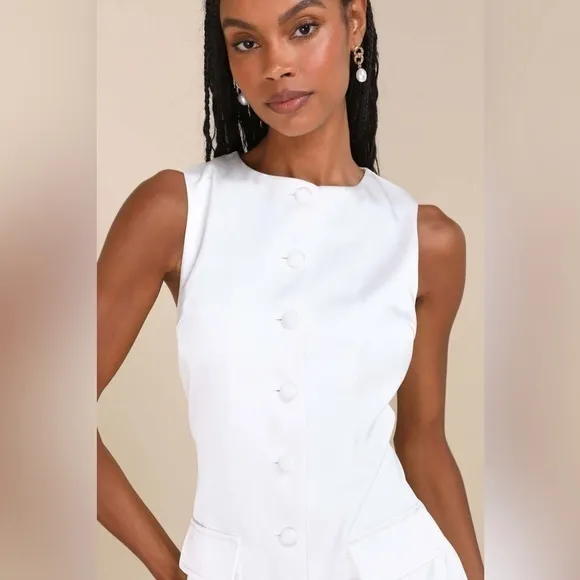 NEW Lulus Sophisticated Icon White Satin Button-Up Mini Dress With Pockets Sz XL - Image 7