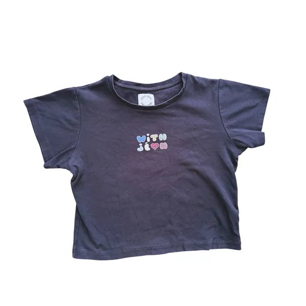 With Jean Y2K Graphic Baby Tee Crop Tshirt Medium Black Streetwear 90s Retro - Image 2