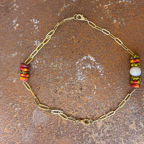 Free People South African artisan gold beaded necklace Can be worn as 2 bracelets or a necklace - Image 2