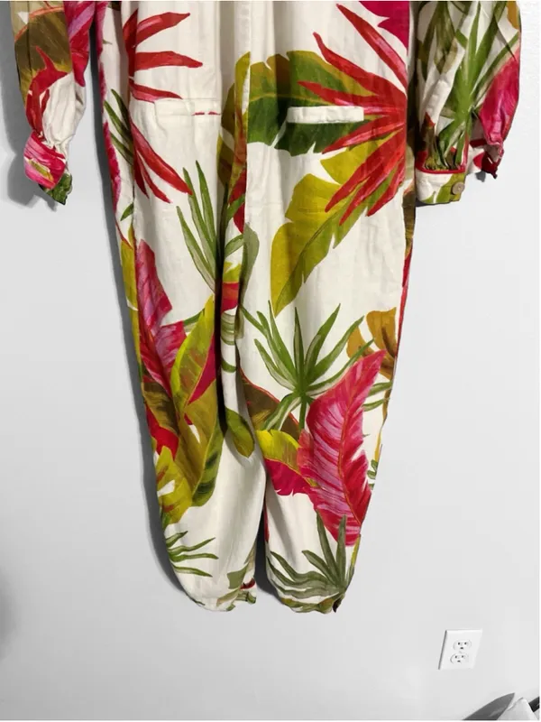 Farm Rio Spring Forest Tropical Vacation Linen Blend Jumpsuit - Image 5