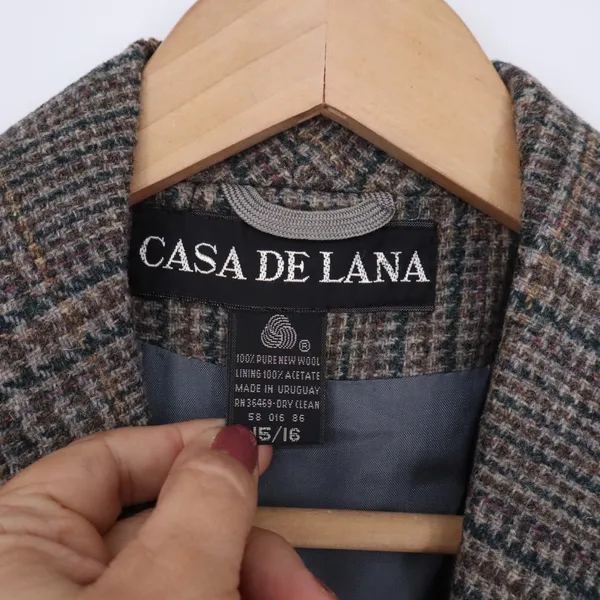 Casa De Lana Wool Blazer Womens 15/16 Vintage Double Breasted Plaid Brown Good - Image 2