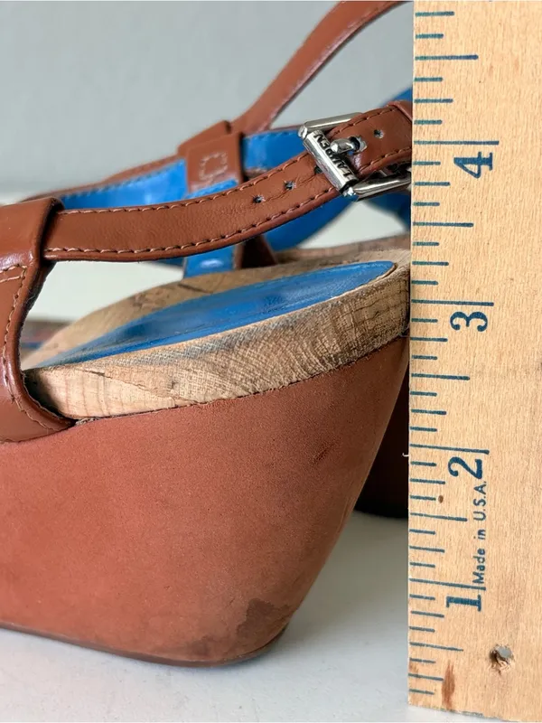 Lauren Ralph Lauren Flip Flops Ankle Strap Cork Wedge Sandals Womens Size 6 Blue - Image 7