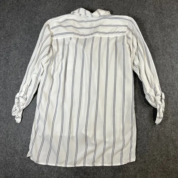 Abercrombie & Fitch Womens Small White Navy Blue Striped Button Down Viscose Top - Image 8