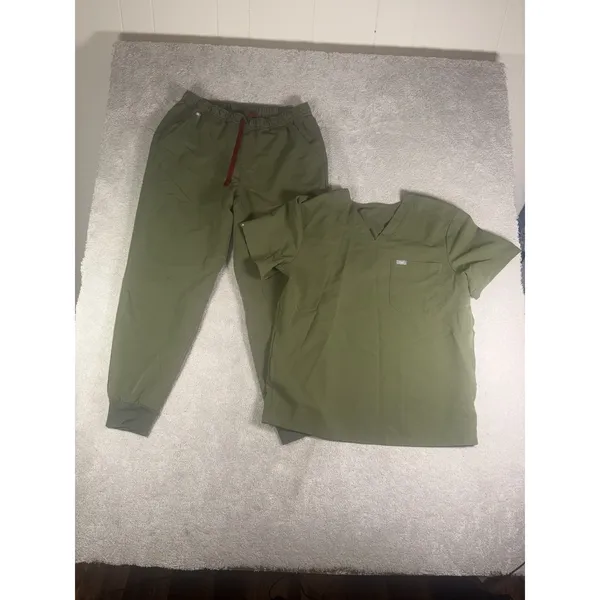 figs mens tansen jogger Large Short Pants scrubs set Dark Olive chisec top Large - Image 2