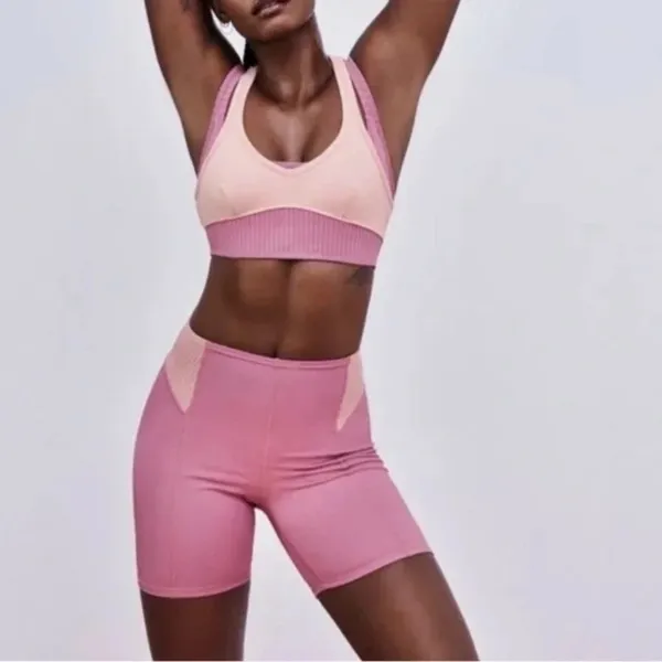 For Love and Lemons Dani Mauve Pink Biker Athletic Ribbed Shorts Workout NWT v6x - Image 2
