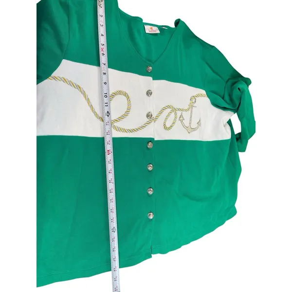 Quacker Factory Womens 3X Green Nautical Anchor Rope Button Cardigan Sweater - Image 7