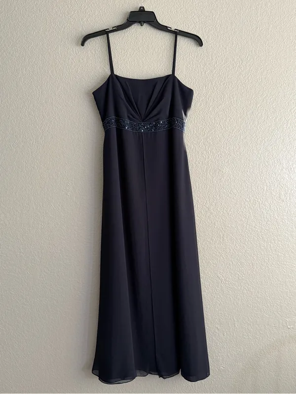Michaelangelo Navy Beaded Empire Waist Formal Maxi Gown Size 14 - Image 6