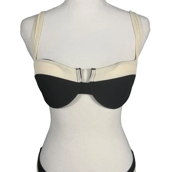 Boutique Black Cream Bikini Set Womens Small Underwire High Cut Thong Swimsuit - Image 9