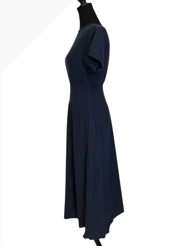 Faherty Navy Blue Midi Dress with Smocked Waist, Size XS - Image 4