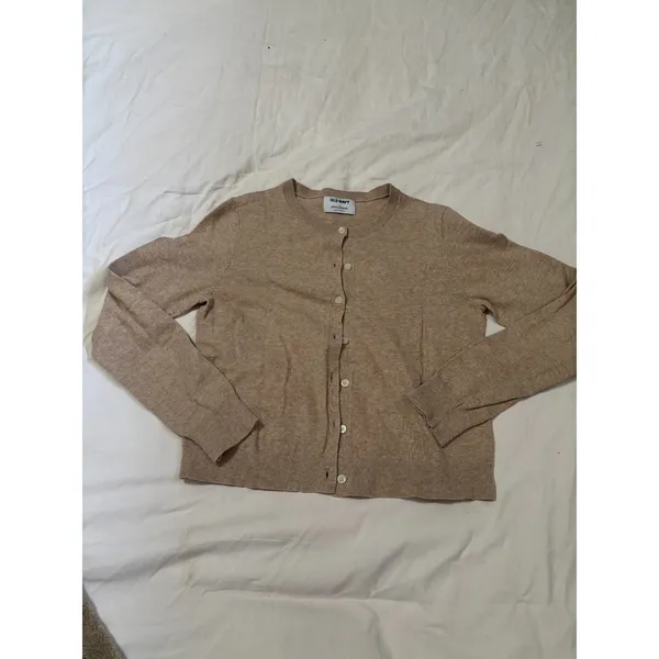 Old Navy Beige Button Front Crewneck Cardigan Sweater Size Small - Image 2