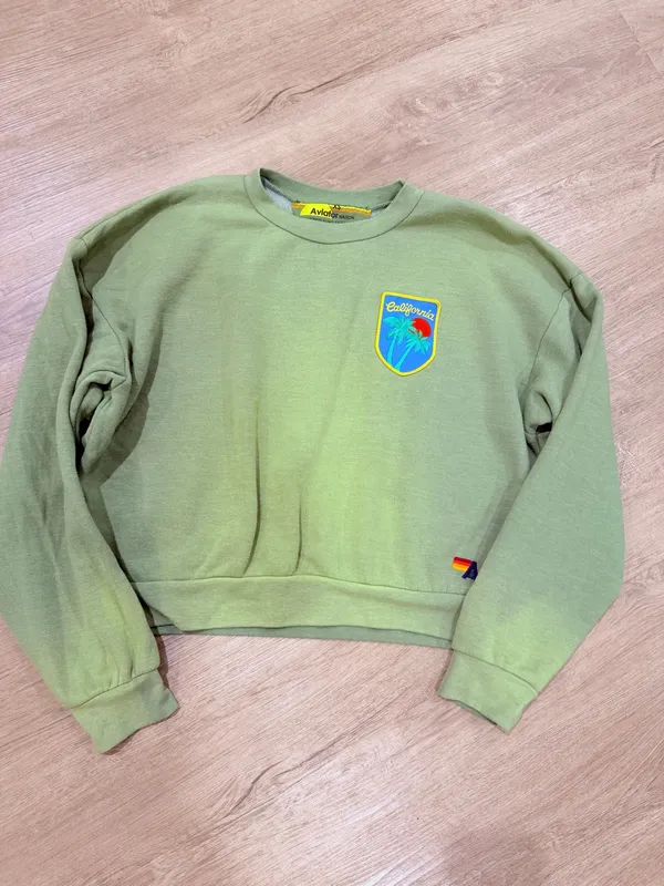 Aviator Nation California Palm Patch Relaxed Crew Sweatshirt - Faded Army - Image 4