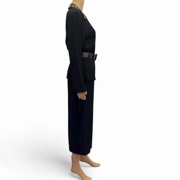 Studio I Vintage Black Leopard Collar Long Sleeve Belted Button Front Dress 10 - Image 2